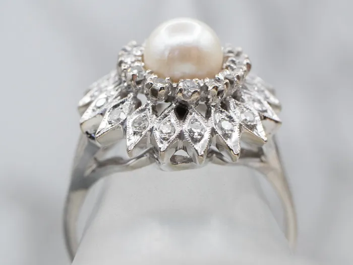 White Pearl and Diamond Cluster Ring Market Square Jewelers Rings White Pearl and Diamond Cluster Ring Market Square Jewelers Rings