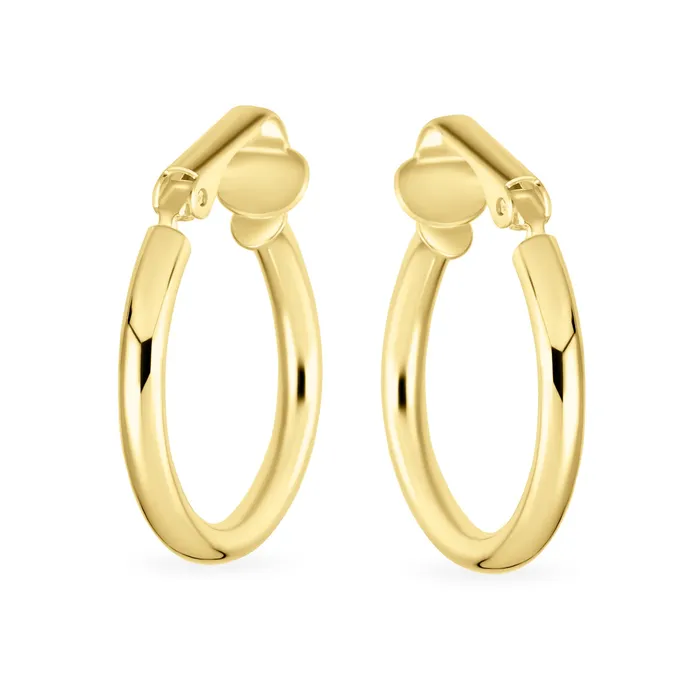 Wide Hammered Tube Hoop ClipOn Earrings 14K Gold Plated Sterling Silver 0751 Inch BlingJewelry Wholesale Earrings Wide Hammered Tube Hoop ClipOn Earrings 14K Gold Plated Sterling Silver 0751 Inch BlingJewelry Wholesale Earrings