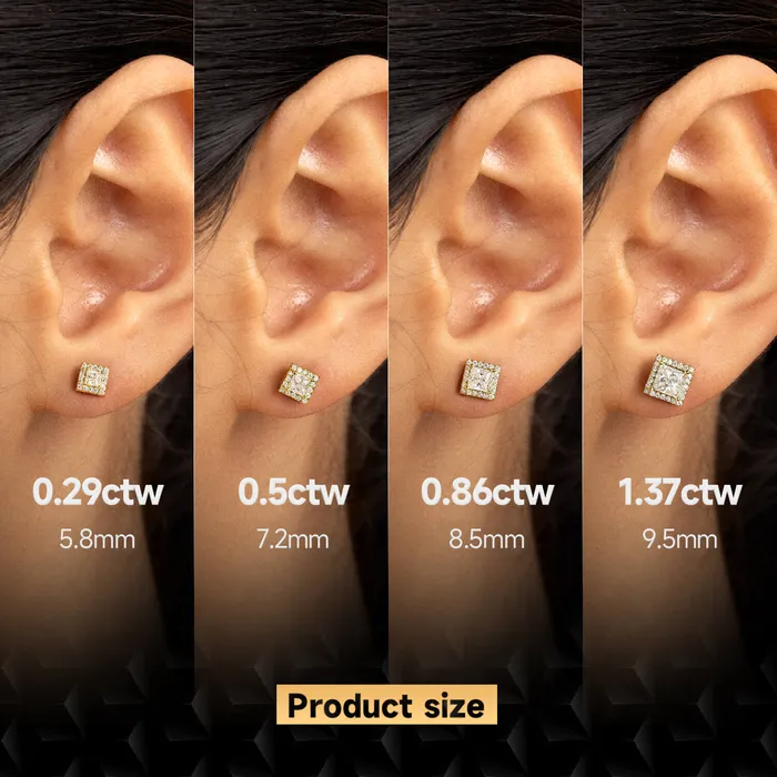 Womens Halo Princess Cut Stud Earring aporro Earrings