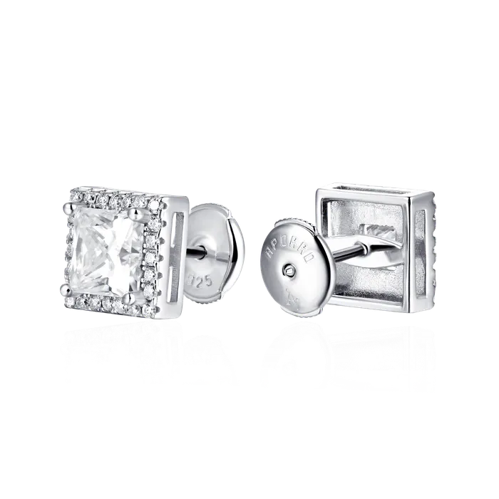 Womens Halo Princess Cut Stud Earring aporro Earrings