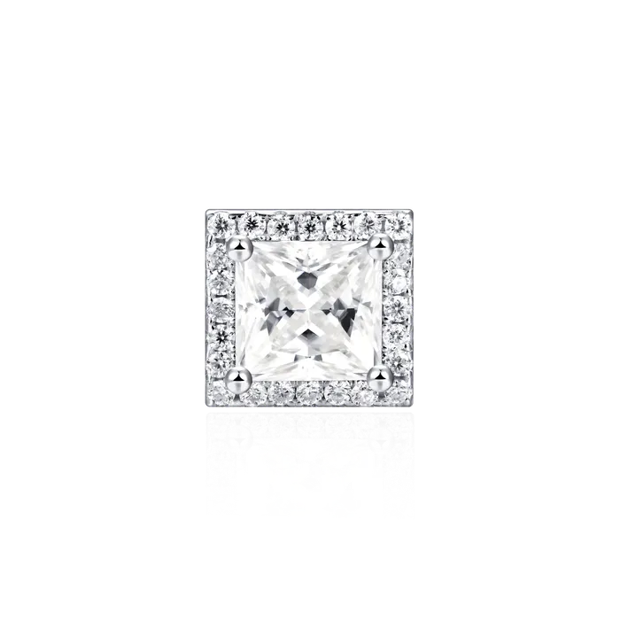 Womens Halo Princess Cut Stud Earring aporro Earrings