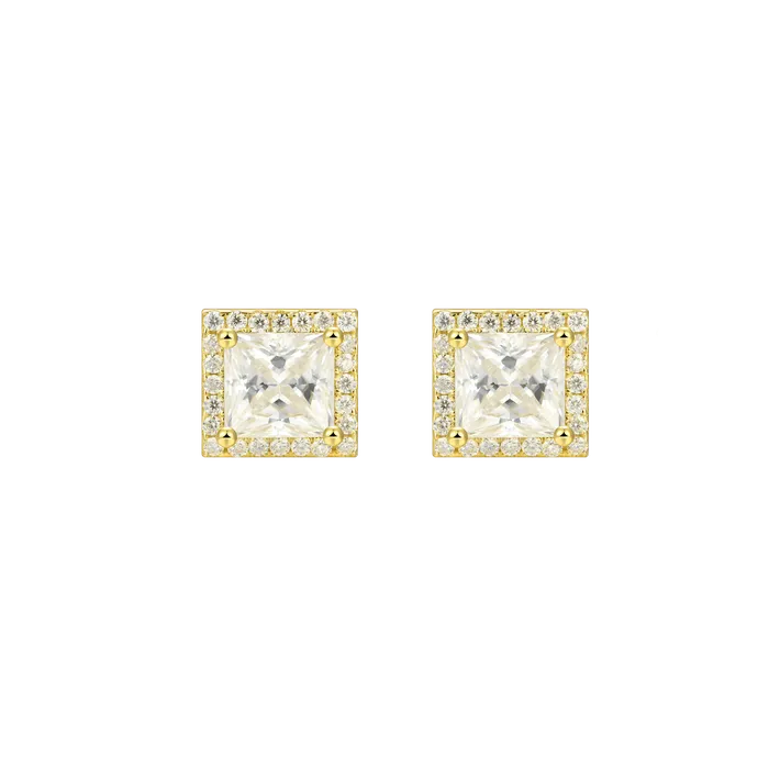 Womens Halo Princess Cut Stud Earring aporro Earrings