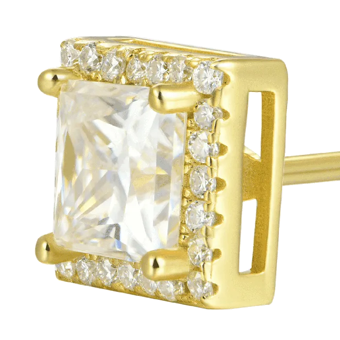 Womens Halo Princess Cut Stud Earring aporro Earrings