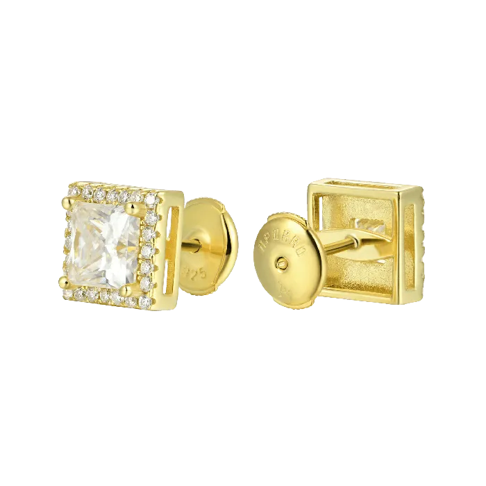 Womens Halo Princess Cut Stud Earring aporro Earrings