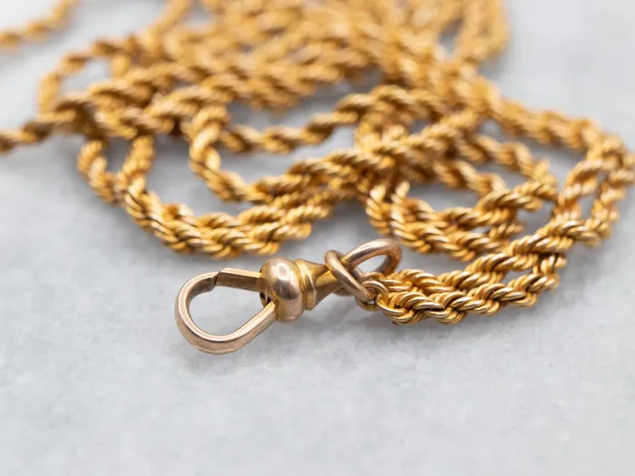 Yellow Gold Long Rope Twist Chain with Dog Clip Market Square Jewelers Necklaces Yellow Gold Long Rope Twist Chain with Dog Clip Market Square Jewelers Necklaces