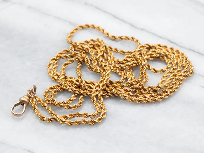 Yellow Gold Long Rope Twist Chain with Dog Clip Market Square Jewelers Necklaces Yellow Gold Long Rope Twist Chain with Dog Clip Market Square Jewelers Necklaces