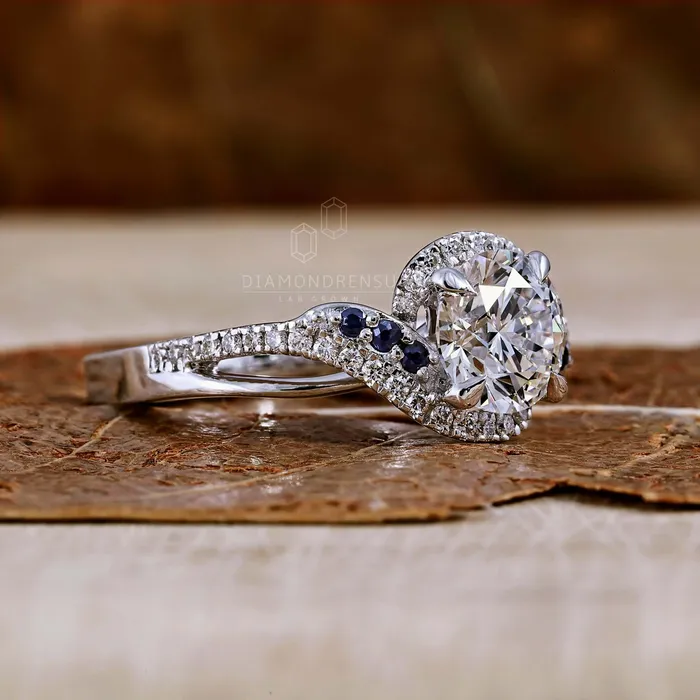 130 CT Round Lab Grown Diamond Halo Engagement Ring IGI Certified Diamond Diamondrensu Rings