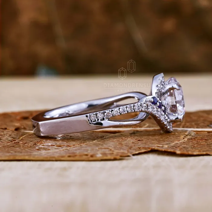 130 CT Round Lab Grown Diamond Halo Engagement Ring IGI Certified Diamond Diamondrensu Rings