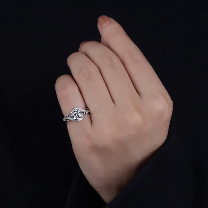 130 CT Round Lab Grown Diamond Halo Engagement Ring IGI Certified Diamond Diamondrensu Rings