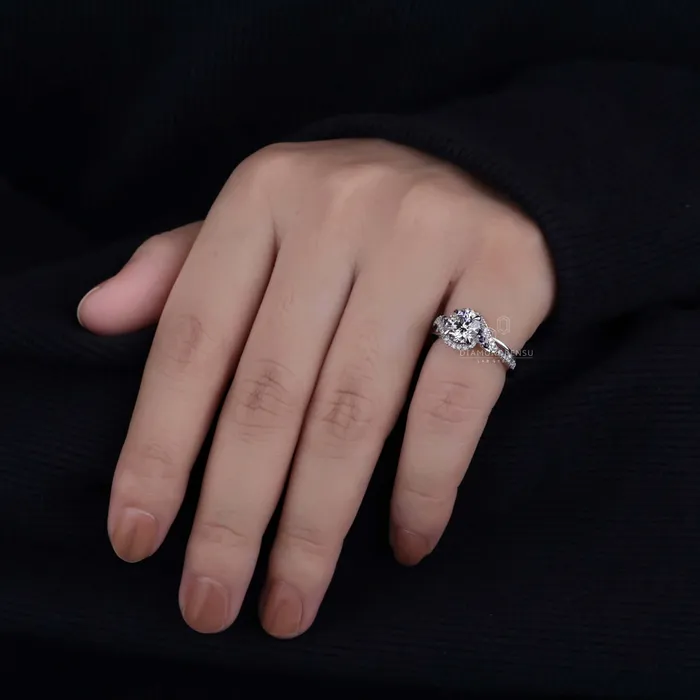 130 CT Round Lab Grown Diamond Halo Engagement Ring IGI Certified Diamond Diamondrensu Rings