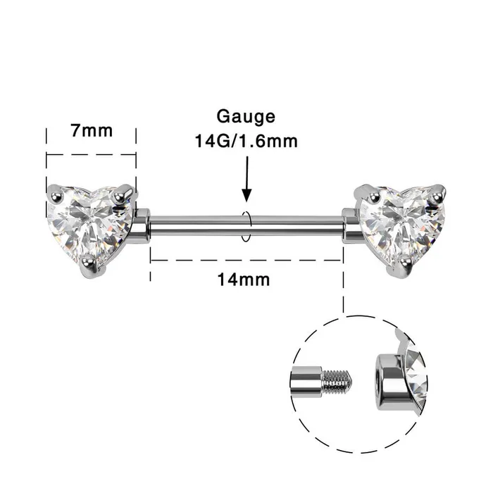 14G Heart Clear CZ Titanium Nipple Jewelry OUFER BODY JEWELRY Necklaces 14G Heart Clear CZ Titanium Nipple Jewelry OUFER BODY JEWELRY Necklaces