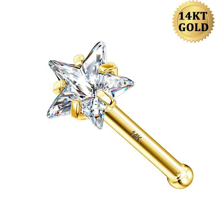 14K Gold 20G Tiny Star CZ Nose Stud OUFER BODY JEWELRY Earrings