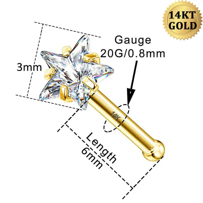 14K Gold 20G Tiny Star CZ Nose Stud OUFER BODY JEWELRY Earrings 14K Gold 20G Tiny Star CZ Nose Stud OUFER BODY JEWELRY Earrings