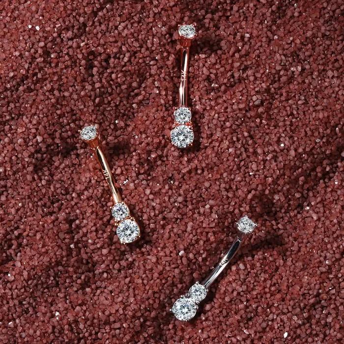 14K Real Rose Gold Belly Ring 14G Three Round Solitaire CZ Navel Ring OUFER BODY JEWELRY Rings 14K Real Rose Gold Belly Ring 14G Three Round Solitaire CZ Navel Ring OUFER BODY JEWELRY Rings