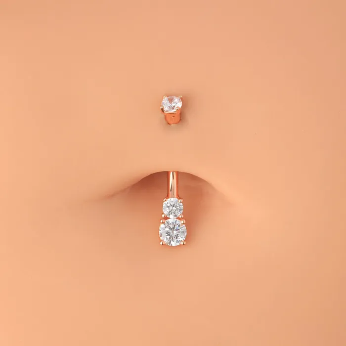 14K Real Rose Gold Belly Ring 14G Three Round Solitaire CZ Navel Ring OUFER BODY JEWELRY Rings 14K Real Rose Gold Belly Ring 14G Three Round Solitaire CZ Navel Ring OUFER BODY JEWELRY Rings