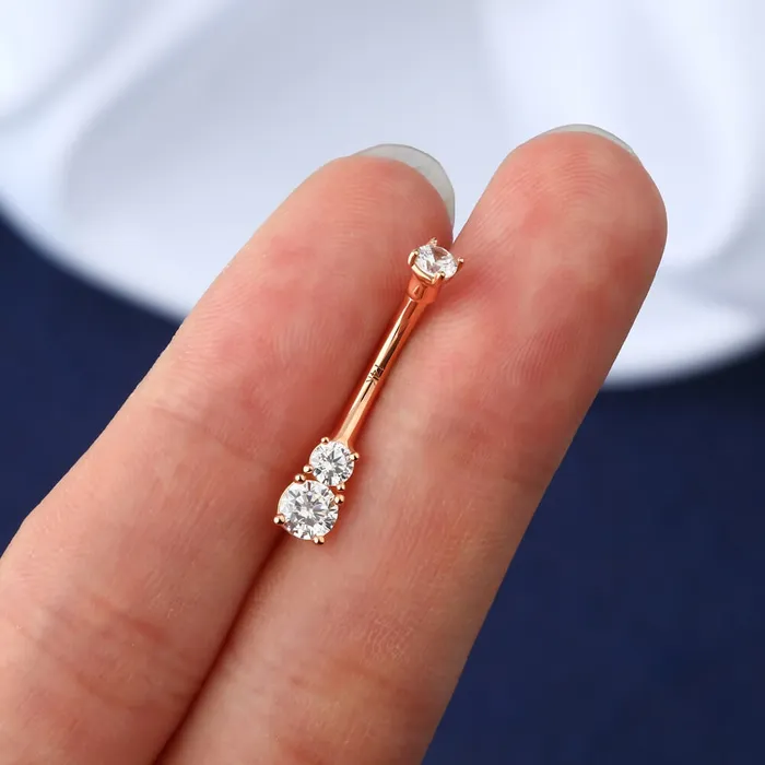 14K Real Rose Gold Belly Ring 14G Three Round Solitaire CZ Navel Ring OUFER BODY JEWELRY Rings 14K Real Rose Gold Belly Ring 14G Three Round Solitaire CZ Navel Ring OUFER BODY JEWELRY Rings