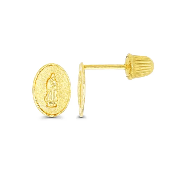 14K Yellow Gold Diamond Cut Our Lady of Guadalupe Medal Hat Screw Back Stud Earring DecadenceJewelry Earrings 14K Yellow Gold Diamond Cut Our Lady of Guadalupe Medal Hat Screw Back Stud Earring DecadenceJewelry Earrings