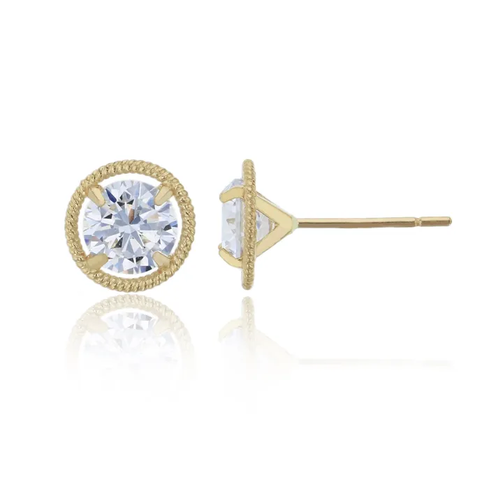 14K Yellow Gold Milgrain 550mm Round Halo Martini CZ Stud Earring DecadenceJewelry Earrings 14K Yellow Gold Milgrain 550mm Round Halo Martini CZ Stud Earring DecadenceJewelry Earrings