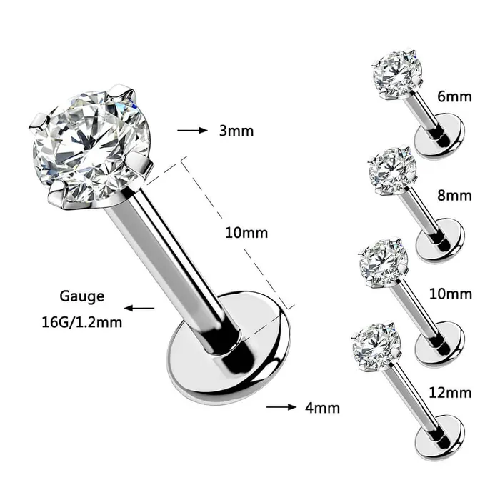 16G CZ Titanium Internally Threaded Labret Helix Stud OUFER BODY JEWELRY Earrings 16G CZ Titanium Internally Threaded Labret Helix Stud OUFER BODY JEWELRY Earrings