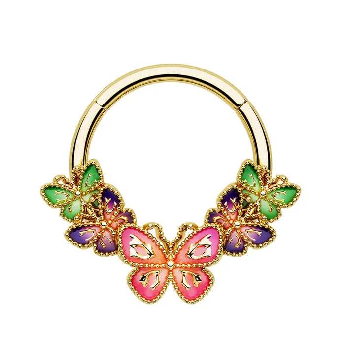 16G Gorgeous Iridescent Butterfly Hinged Segment Septum Ring OUFER BODY JEWELRY Rings 16G Gorgeous Iridescent Butterfly Hinged Segment Septum Ring OUFER BODY JEWELRY Rings