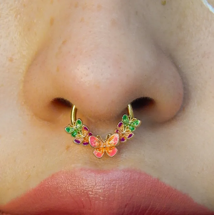 16G Gorgeous Iridescent Butterfly Hinged Segment Septum Ring OUFER BODY JEWELRY Rings 16G Gorgeous Iridescent Butterfly Hinged Segment Septum Ring OUFER BODY JEWELRY Rings