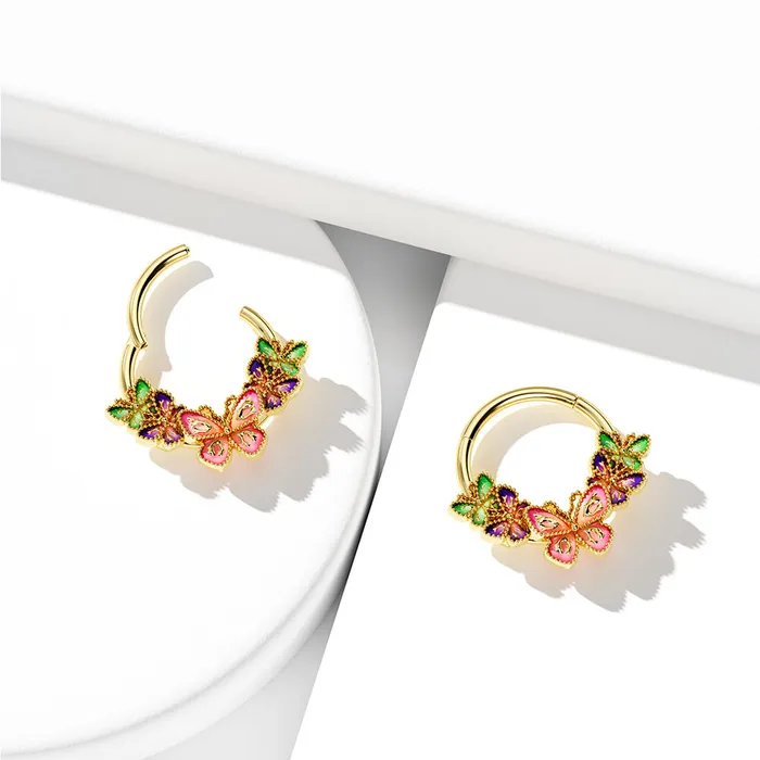 16G Gorgeous Iridescent Butterfly Hinged Segment Septum Ring OUFER BODY JEWELRY Rings 16G Gorgeous Iridescent Butterfly Hinged Segment Septum Ring OUFER BODY JEWELRY Rings