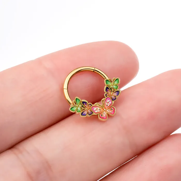 16G Gorgeous Iridescent Butterfly Hinged Segment Septum Ring OUFER BODY JEWELRY Rings 16G Gorgeous Iridescent Butterfly Hinged Segment Septum Ring OUFER BODY JEWELRY Rings