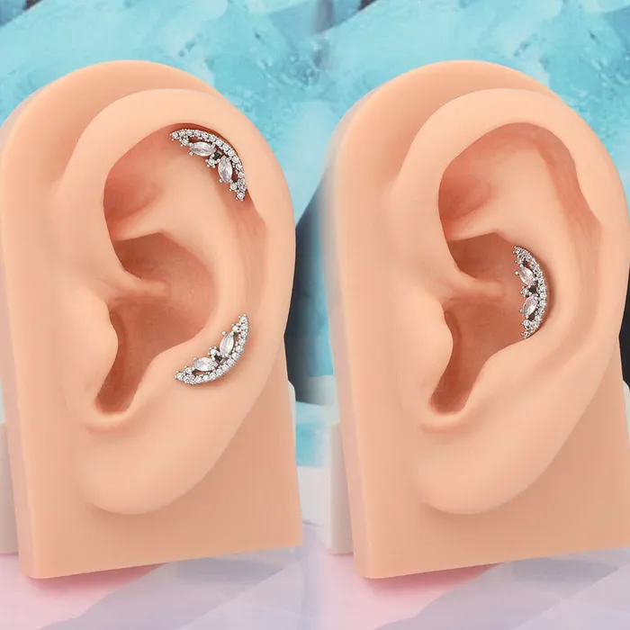 16G Half Round Shape CZ Conch Stud Helix Earring OUFER BODY JEWELRY Earrings 16G Half Round Shape CZ Conch Stud Helix Earring OUFER BODY JEWELRY Earrings