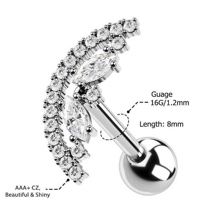 16G Half Round Shape CZ Conch Stud Helix Earring OUFER BODY JEWELRY Earrings 16G Half Round Shape CZ Conch Stud Helix Earring OUFER BODY JEWELRY Earrings