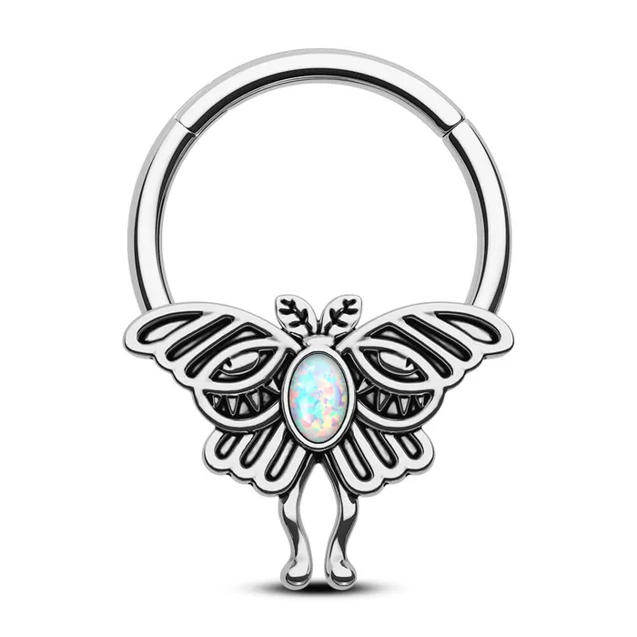 16G Retro Opal Moon Phase Moth Hinged Segment Septum Ring OUFER BODY JEWELRY Rings 16G Retro Opal Moon Phase Moth Hinged Segment Septum Ring OUFER BODY JEWELRY Rings