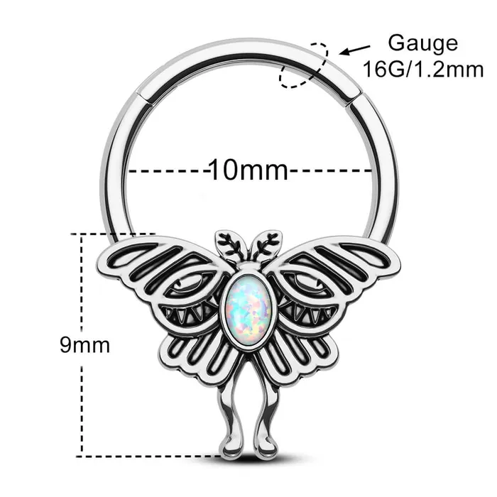 16G Retro Opal Moon Phase Moth Hinged Segment Septum Ring OUFER BODY JEWELRY Rings 16G Retro Opal Moon Phase Moth Hinged Segment Septum Ring OUFER BODY JEWELRY Rings