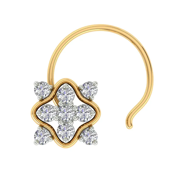 18k Yellow Gold Round Brilliant Cut Unique Diamond Nose Pin with Wire of 005 Carat Gold Palace Necklaces