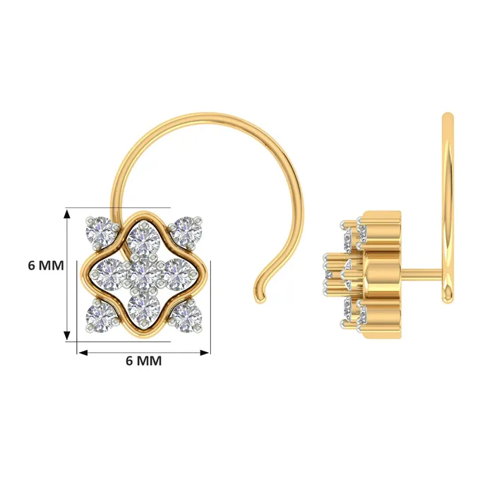 18k Yellow Gold Round Brilliant Cut Unique Diamond Nose Pin with Wire of 005 Carat Gold Palace Necklaces