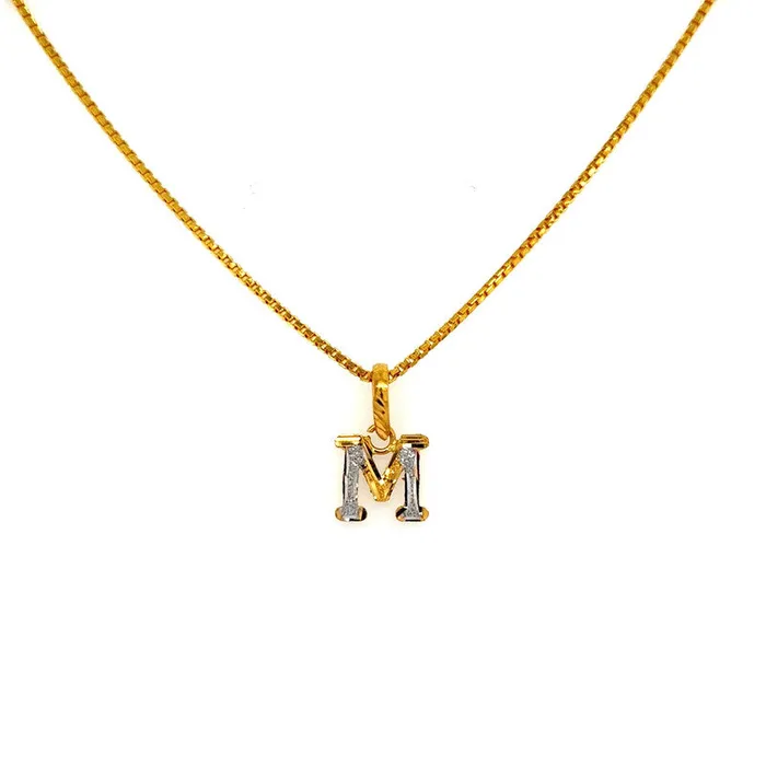 22K Two Tone Gold M Initial Pendant Gold Palace Necklaces
