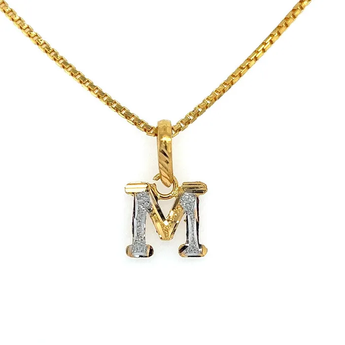 22K Two Tone Gold M Initial Pendant Gold Palace Necklaces