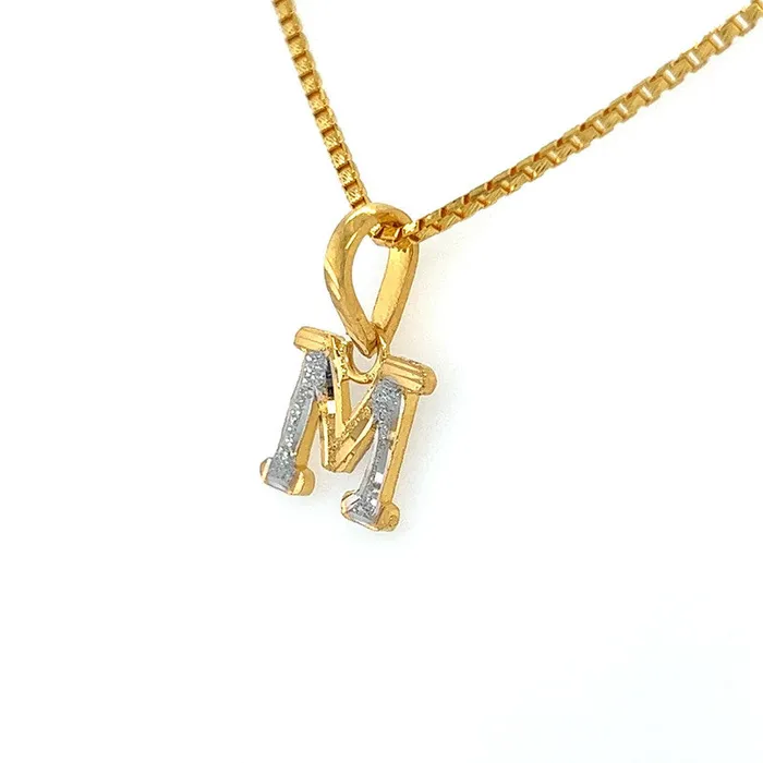 22K Two Tone Gold M Initial Pendant Gold Palace Necklaces