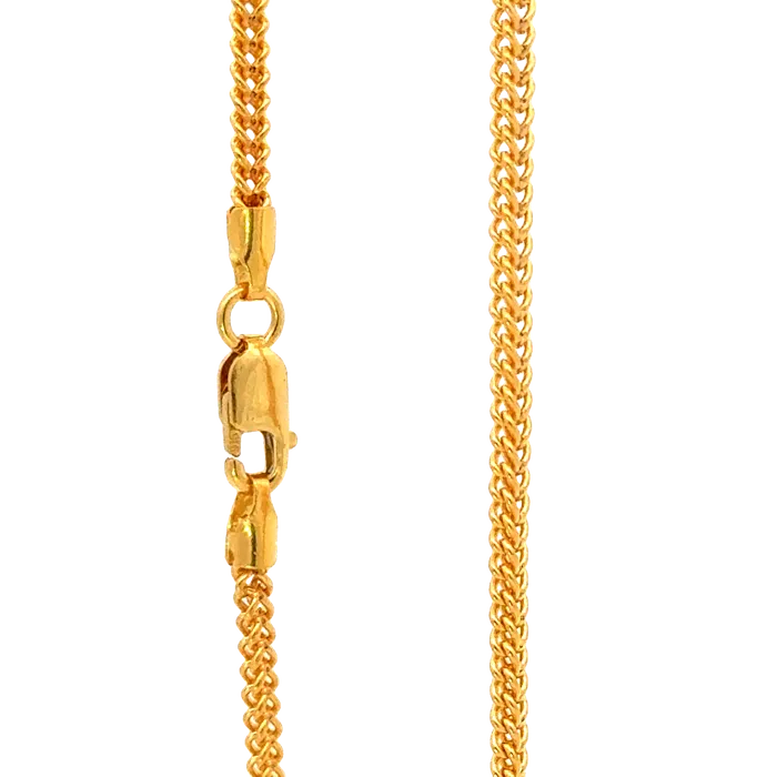 22k Yellow Gold Round Fox Fancy Cutting Chain measuring 25mm width x 22 inch length Gold Palace Necklaces