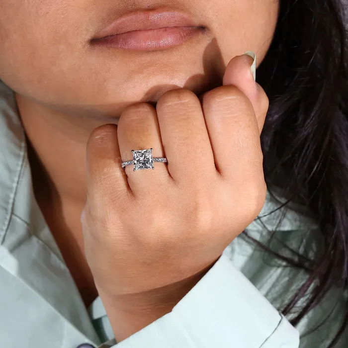 3 Carat Princess Cut Lab Grown Diamond Engagement Ring for Women Diamondrensu Rings