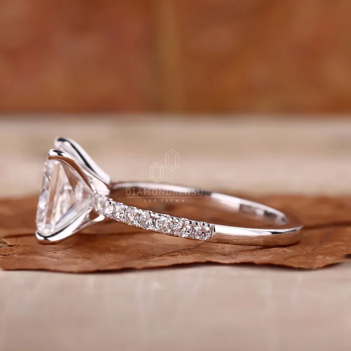 3 Carat Princess Cut Lab Grown Diamond Engagement Ring for Women Diamondrensu Rings