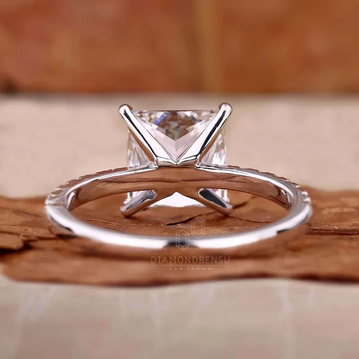 3 Carat Princess Cut Lab Grown Diamond Engagement Ring for Women Diamondrensu Rings