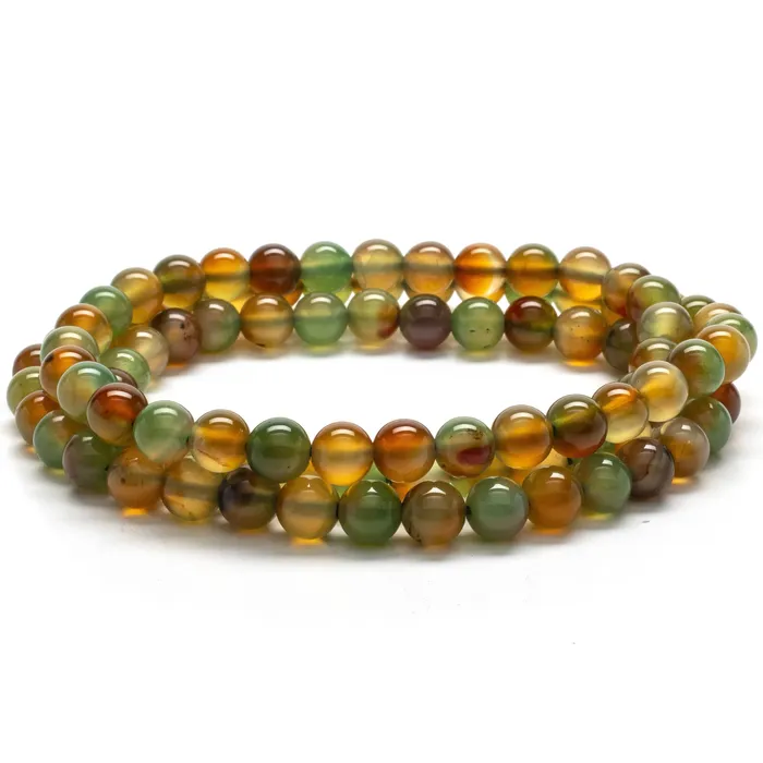 Agate Gemstone Bead Triple Wrap Elastic Gemstone Bracelet Kalifano Bracelets