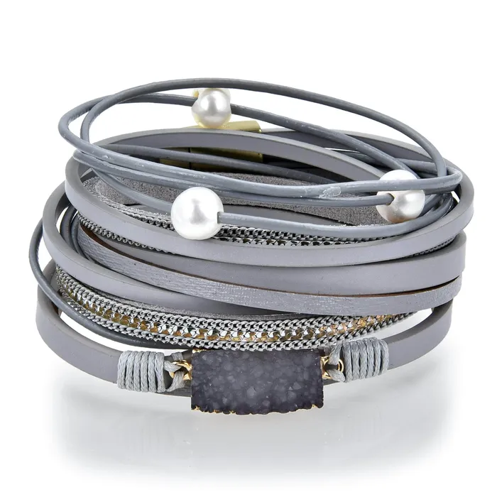 Alexander Kalifano Multiple Strand Geode Gray Bracelet with Magnetic Clasp Bracelets Alexander Kalifano Multiple Strand Geode Gray Bracelet with Magnetic Clasp Bracelets