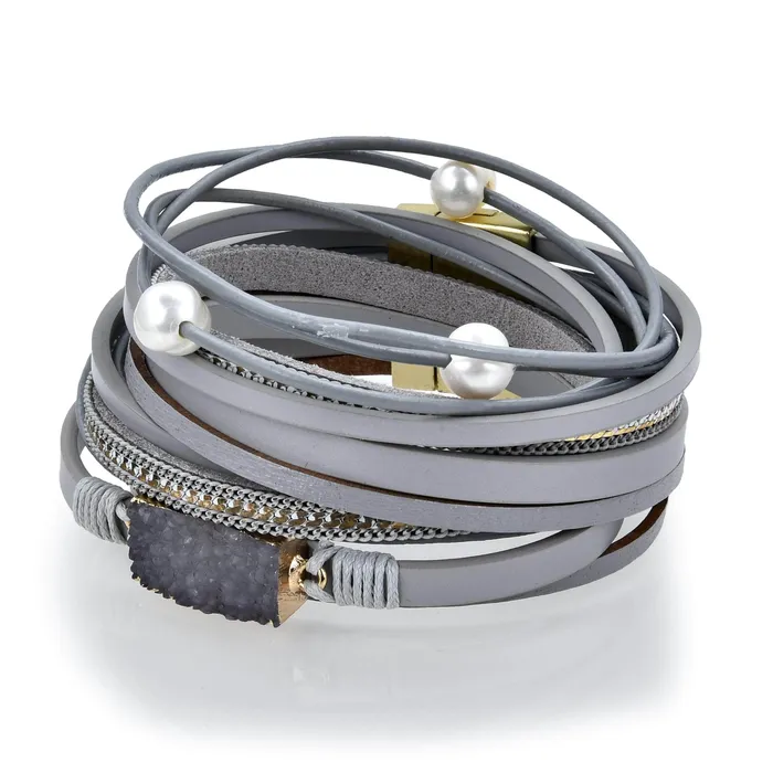 Alexander Kalifano Multiple Strand Geode Gray Bracelet with Magnetic Clasp Bracelets