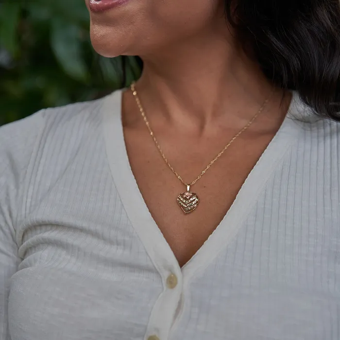 Aloha Heart Plumeria Pendant in Two Tone Gold 18mm Maui Divers Jewelry Rings