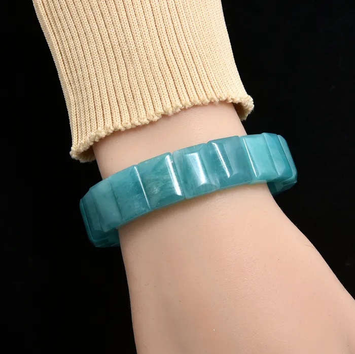 Amazonite Square Gemstone 15mm Beads Elastic Bracelet Kalifano Bracelets