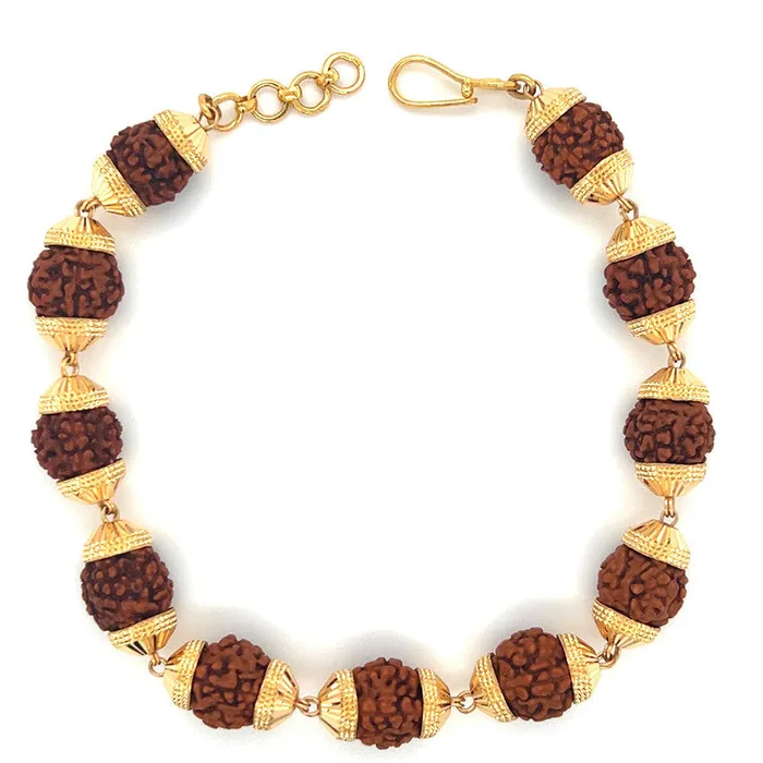 Bracelets 22K Gold Bold Golden Cap Rudraksha Bracelet Gold Palace