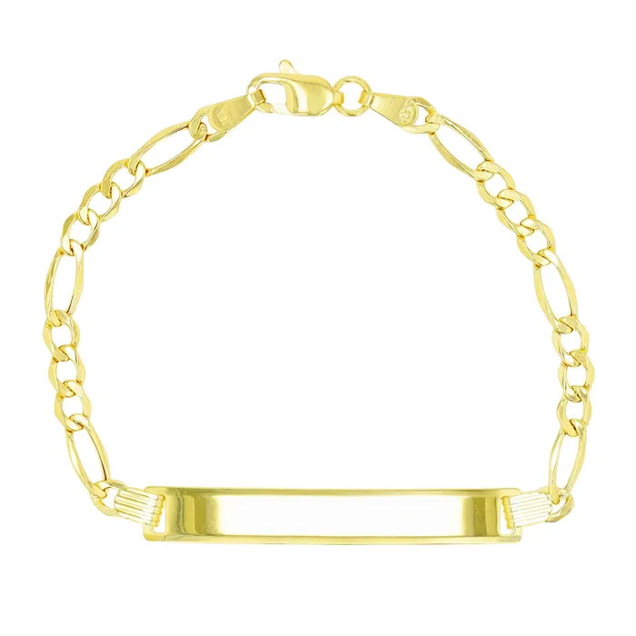 Bracelets DecadenceJewelry 14K Yellow Gold Polished 6 100 Hollow Figaro Baby ID Bracelet
