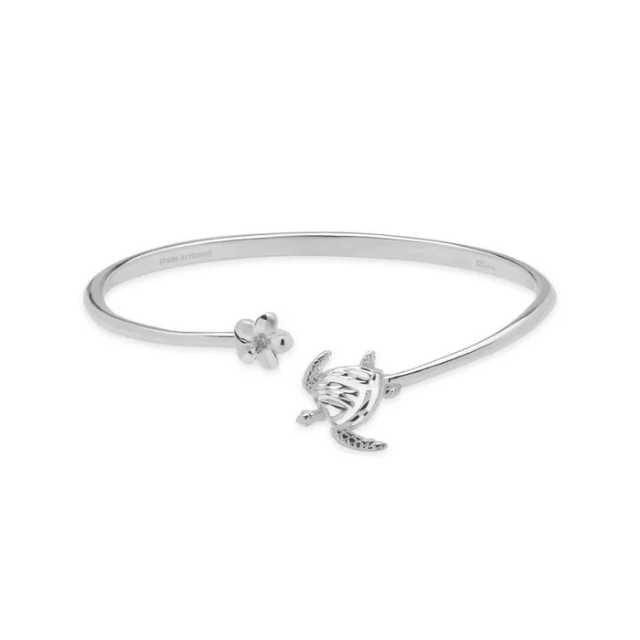Bracelets Honu and Plumeria Bracelet in Sterling Silver Maui Divers Jewelry Bracelets Honu and Plumeria Bracelet in Sterling Silver Maui Divers Jewelry