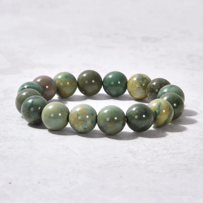 Bracelets KALIFANO Mongolian Turquoise 10mm Bead Gemstone Elastic Bracelet