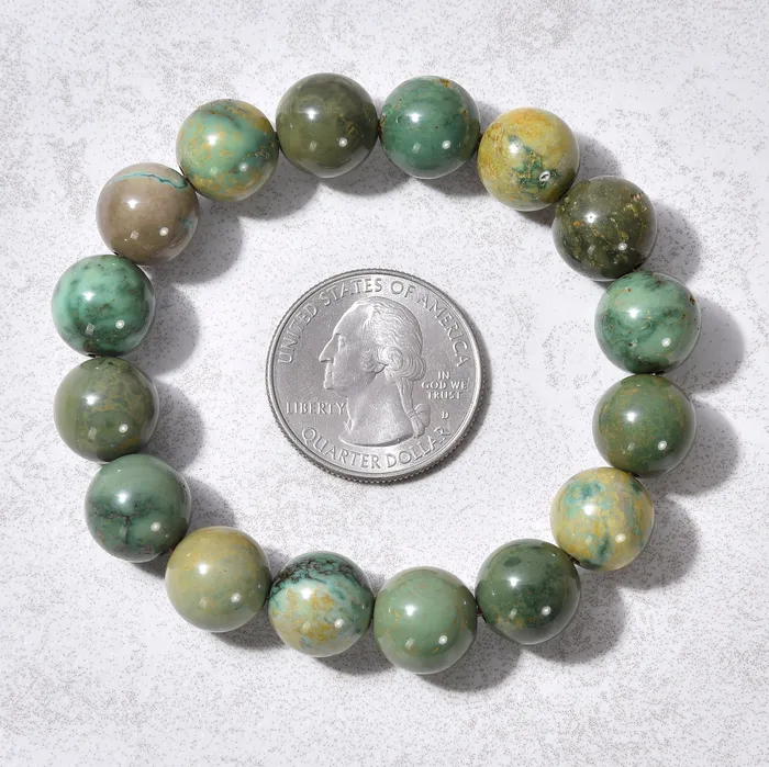 Bracelets KALIFANO Mongolian Turquoise 10mm Bead Gemstone Elastic Bracelet Bracelets KALIFANO Mongolian Turquoise 10mm Bead Gemstone Elastic Bracelet
